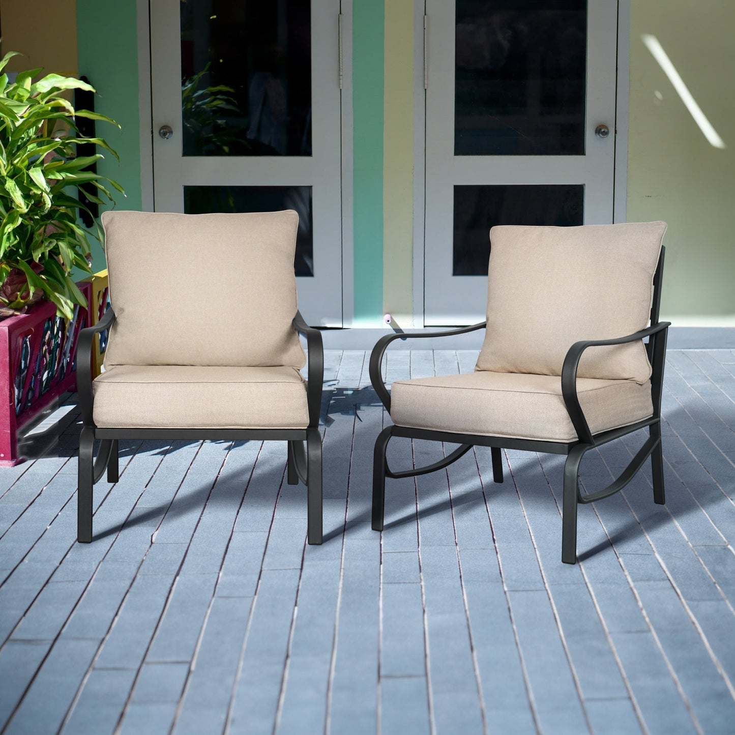 Set da conversazione per patio esterno a 7 posti, divano da esterno con pouf