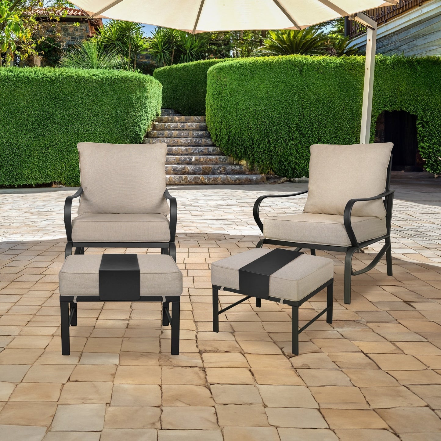 Set da conversazione per patio esterno a 7 posti, divano da esterno con pouf