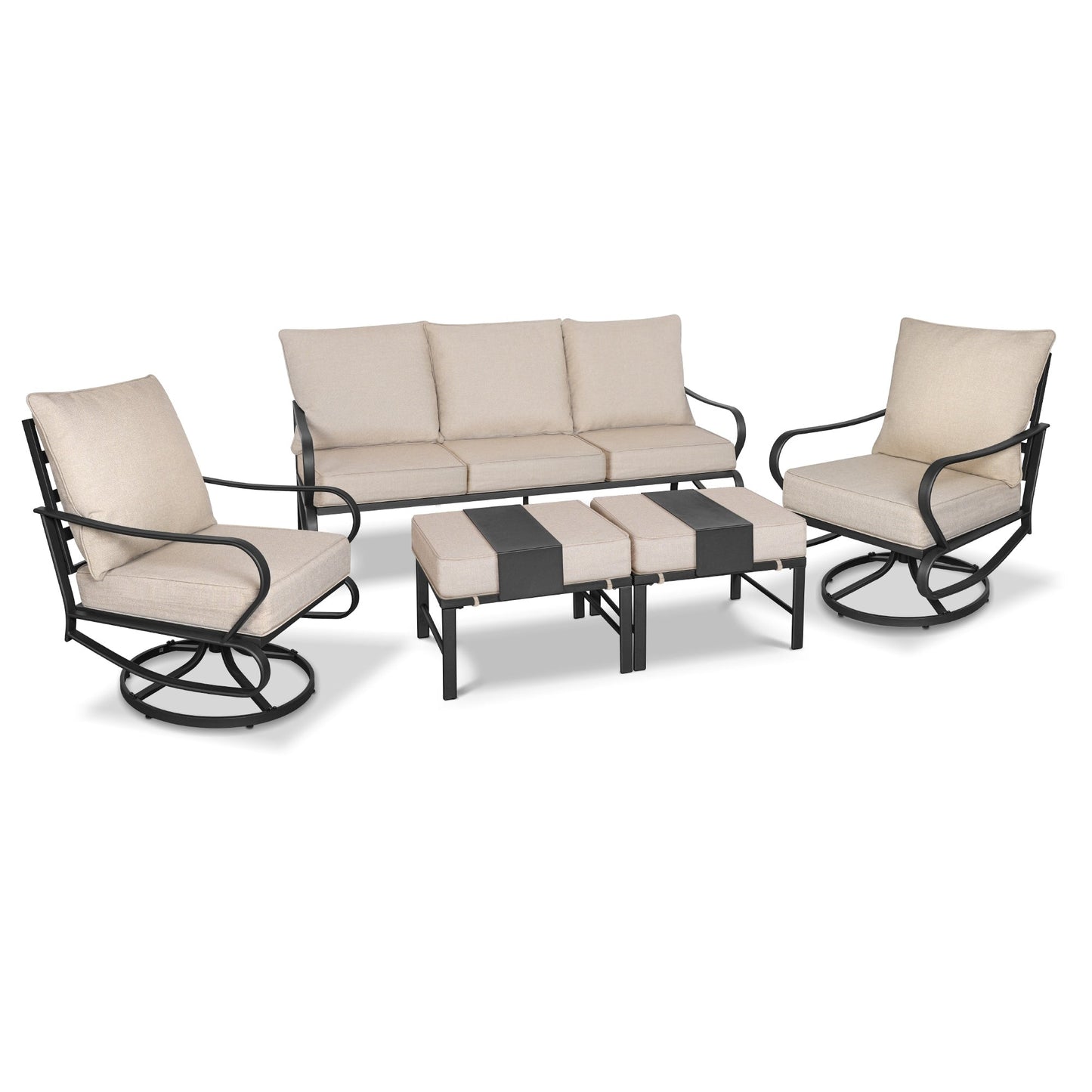 Set da conversazione per patio esterno a 7 posti, divano da esterno con pouf