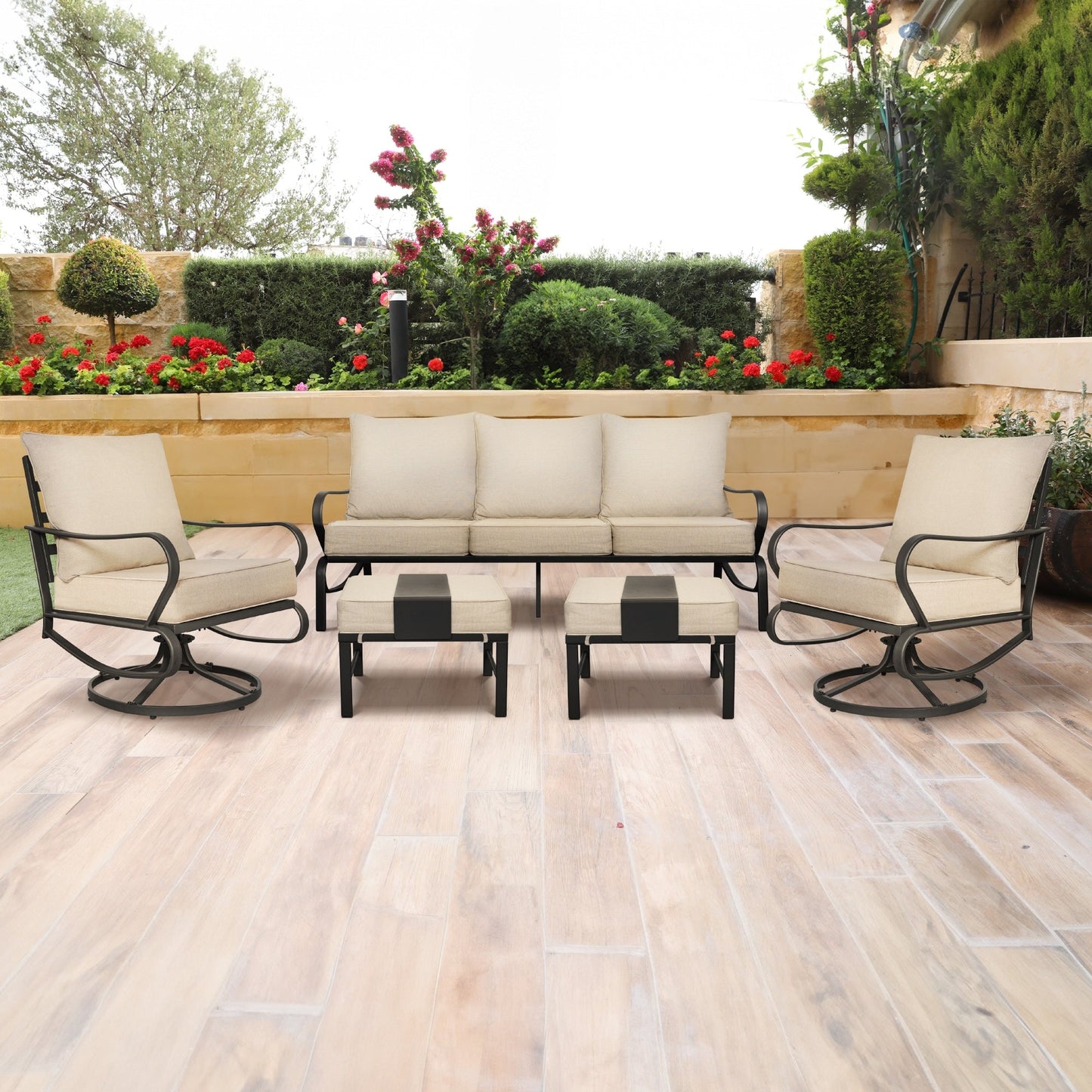 Set da conversazione per patio esterno a 7 posti, divano da esterno con pouf