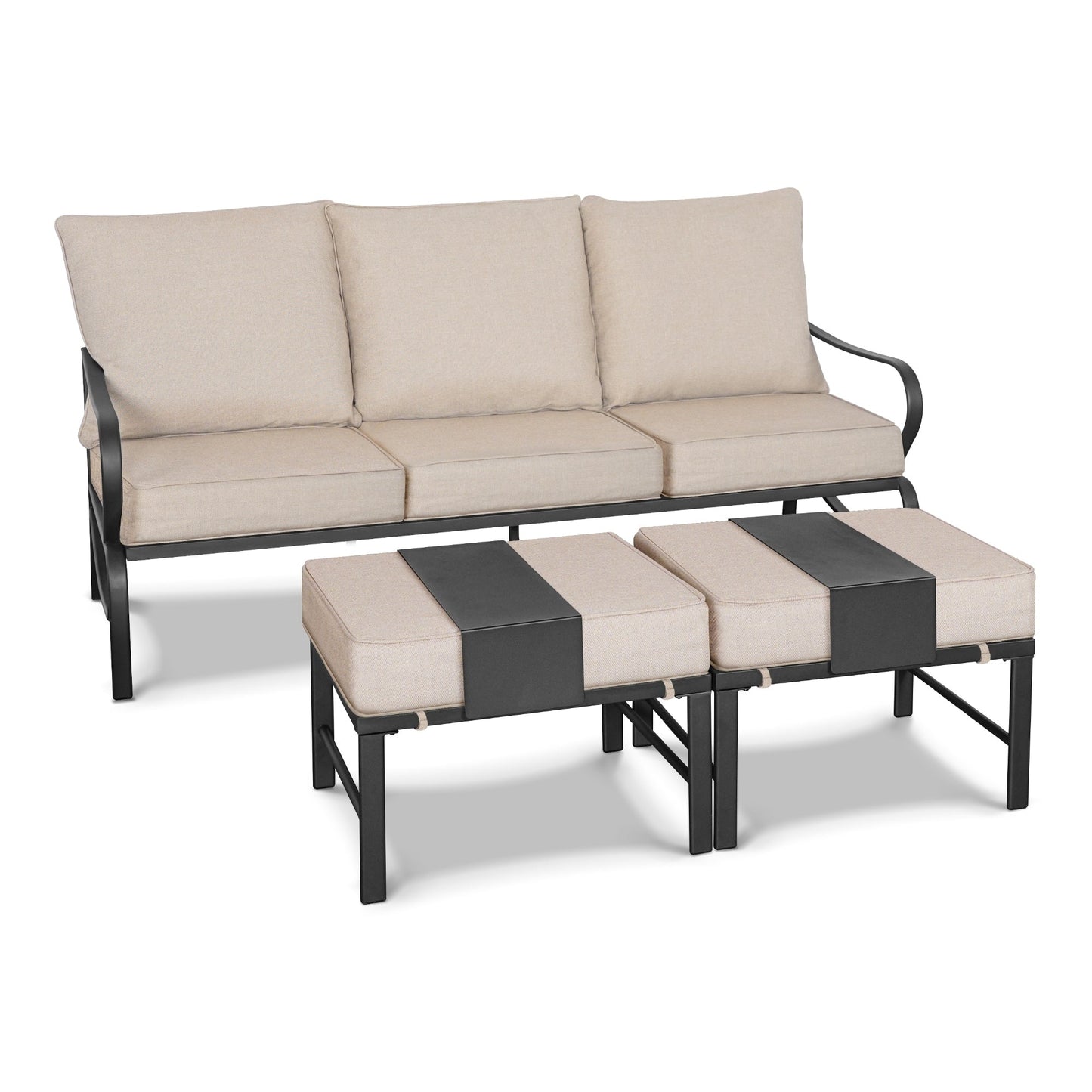 Set da conversazione per patio esterno a 7 posti, divano da esterno con pouf