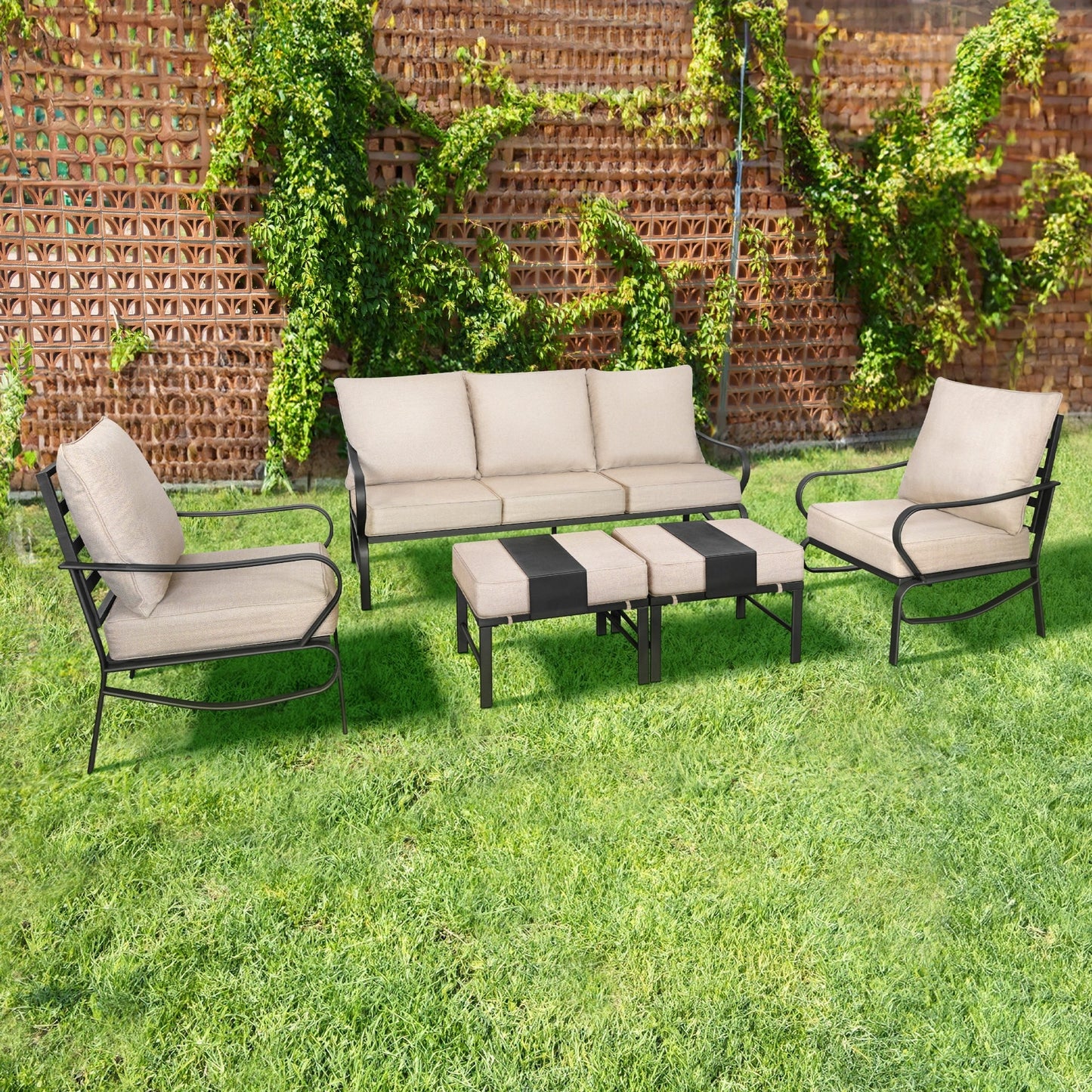 Set da conversazione per patio esterno a 7 posti, divano da esterno con pouf