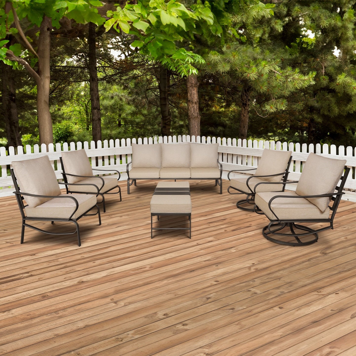 Set da conversazione per patio esterno a 7 posti, divano da esterno con pouf