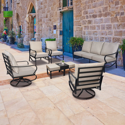 Set da conversazione per patio esterno a 7 posti, divano da esterno con pouf