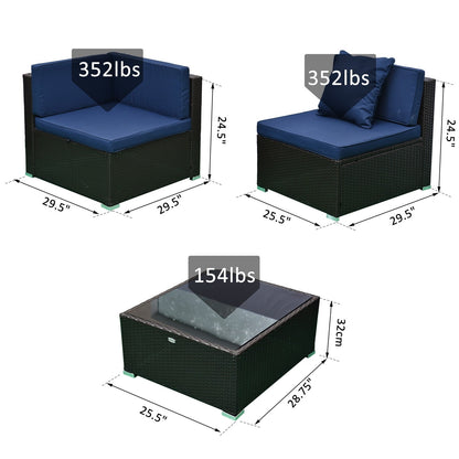 Set da esterno componibile Outsunny in vimini da 7 pezzi con seduta modulare