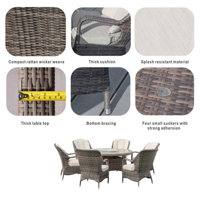 Set da pranzo per esterni da 7 pezzi, tavolo rotondo con sedie