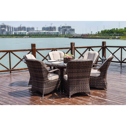 Set da pranzo per esterni da 7 pezzi, tavolo rotondo con sedie