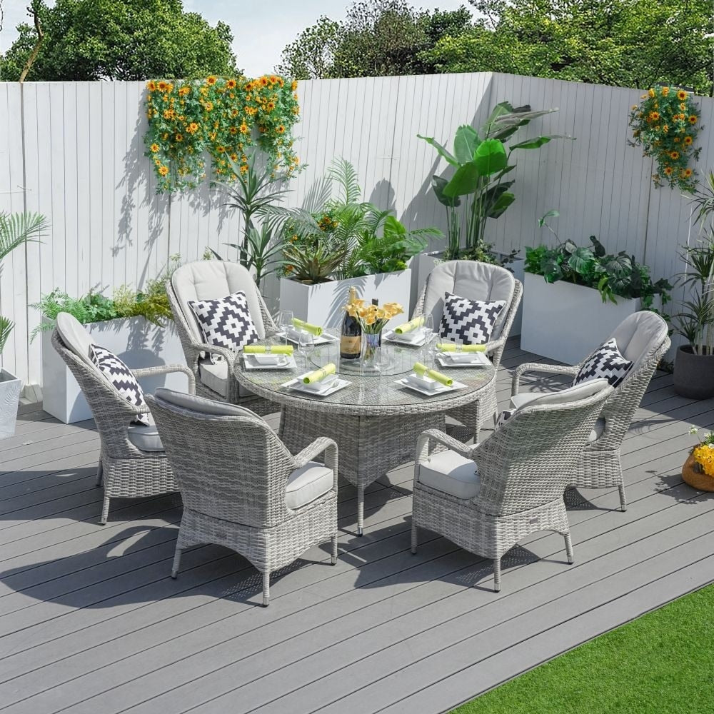 Set da pranzo per esterni da 7 pezzi, tavolo rotondo con sedie