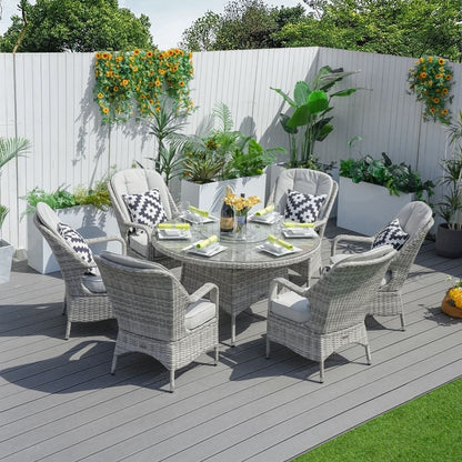 Set da pranzo per esterni da 7 pezzi, tavolo rotondo con sedie