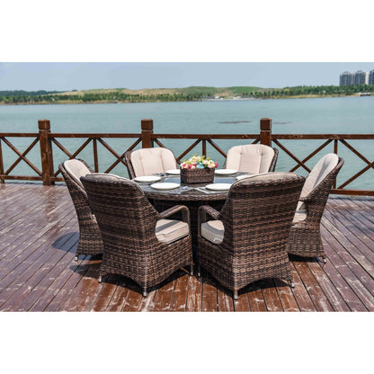 Set da pranzo per esterni da 7 pezzi, tavolo rotondo con sedie