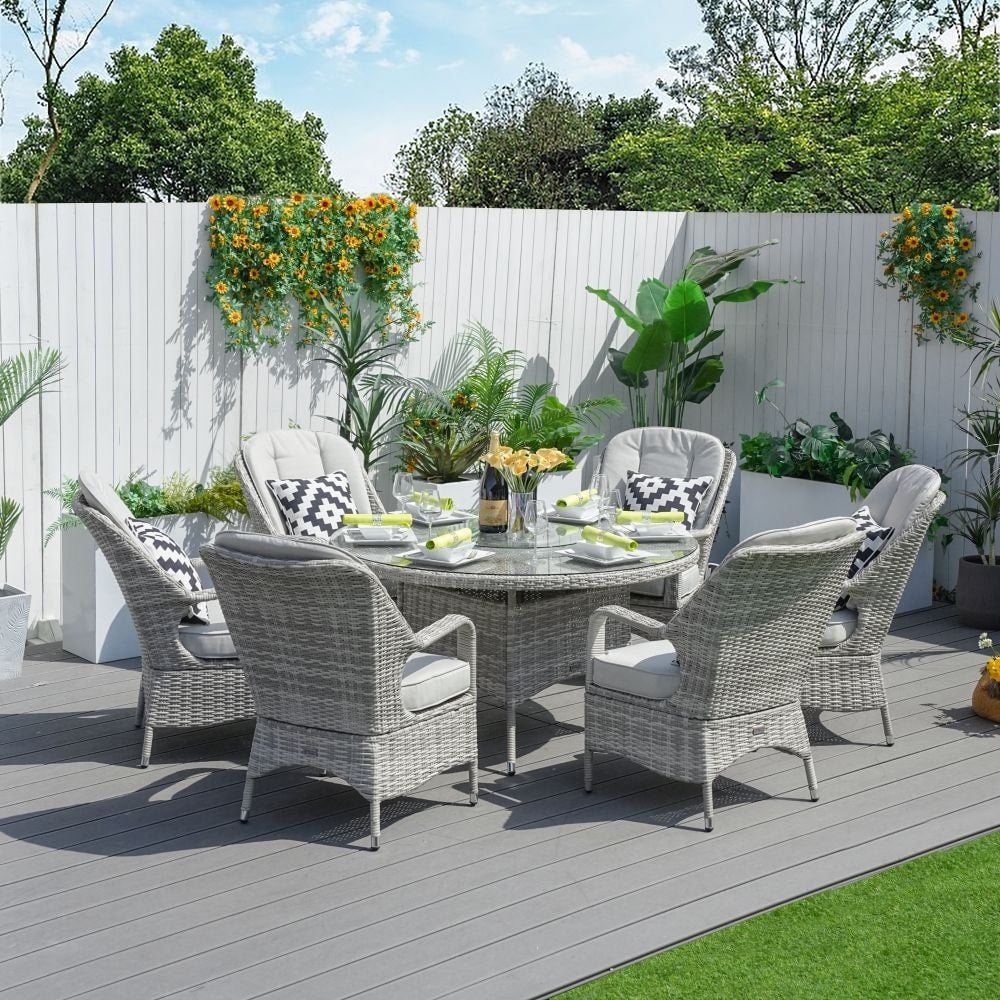 Set da pranzo per esterni da 7 pezzi, tavolo rotondo con sedie