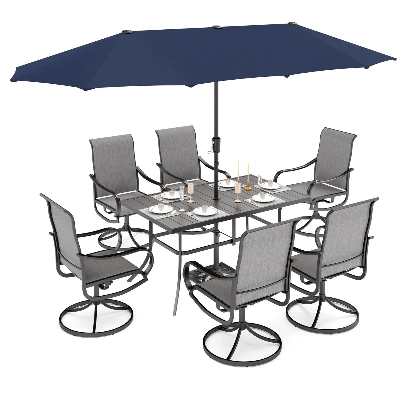 MAISON ARTS Set da pranzo da giardino da 7 pezzi con sedie girevoli in textilene