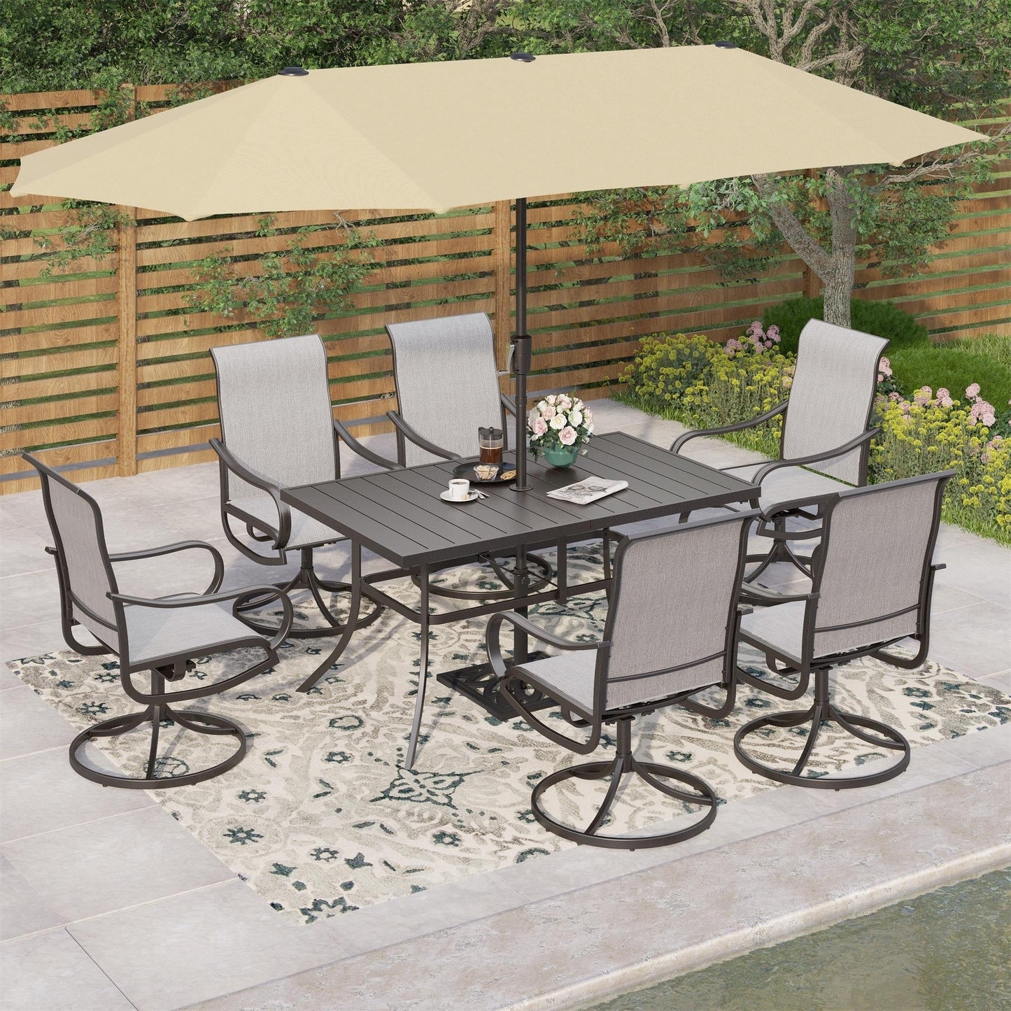 MAISON ARTS Set da pranzo da giardino da 7 pezzi con sedie girevoli in textilene