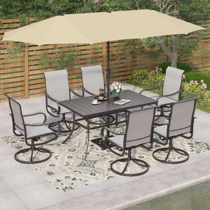 MAISON ARTS Set da pranzo da giardino da 7 pezzi con sedie girevoli in textilene