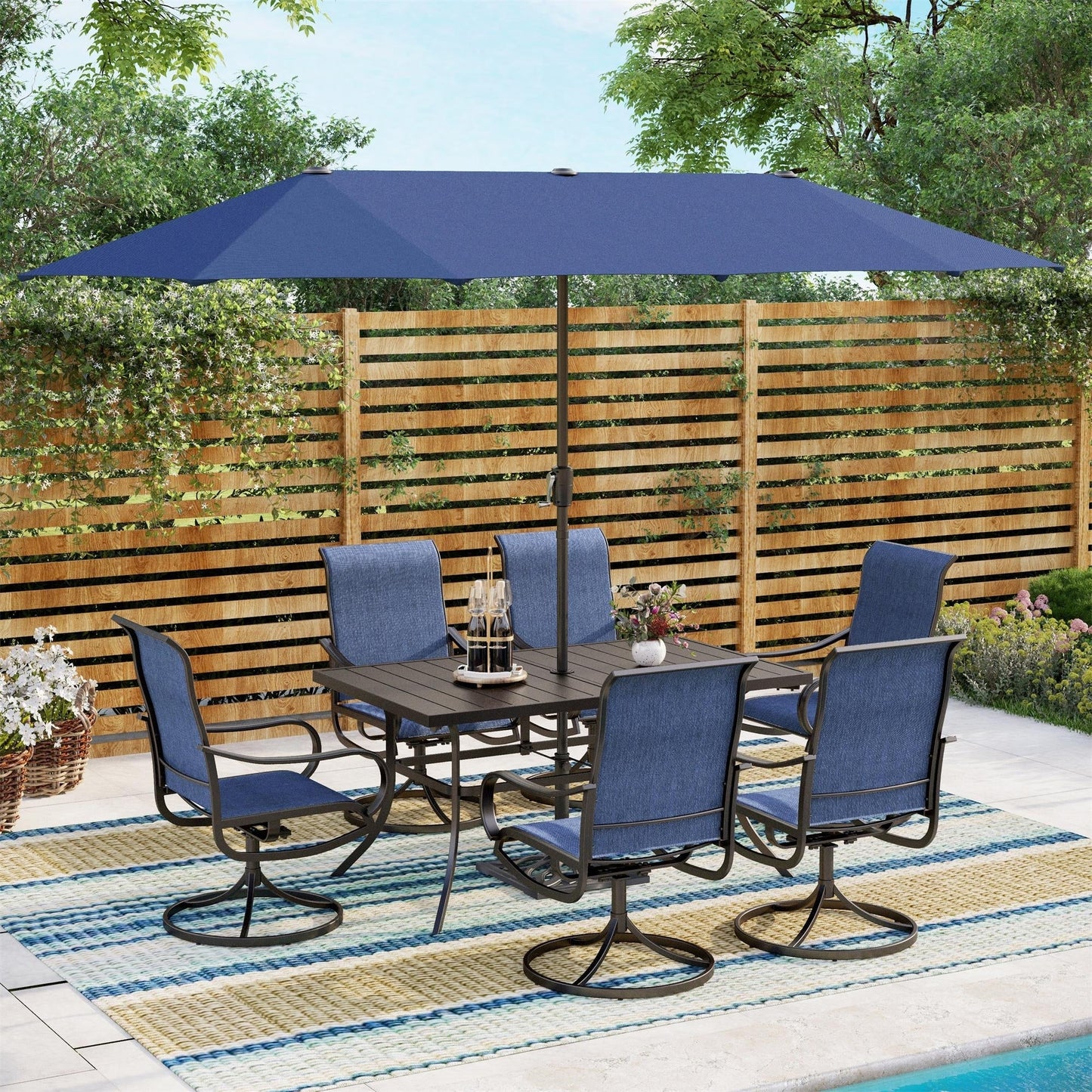 MAISON ARTS Set da pranzo da giardino da 7 pezzi con sedie girevoli in textilene