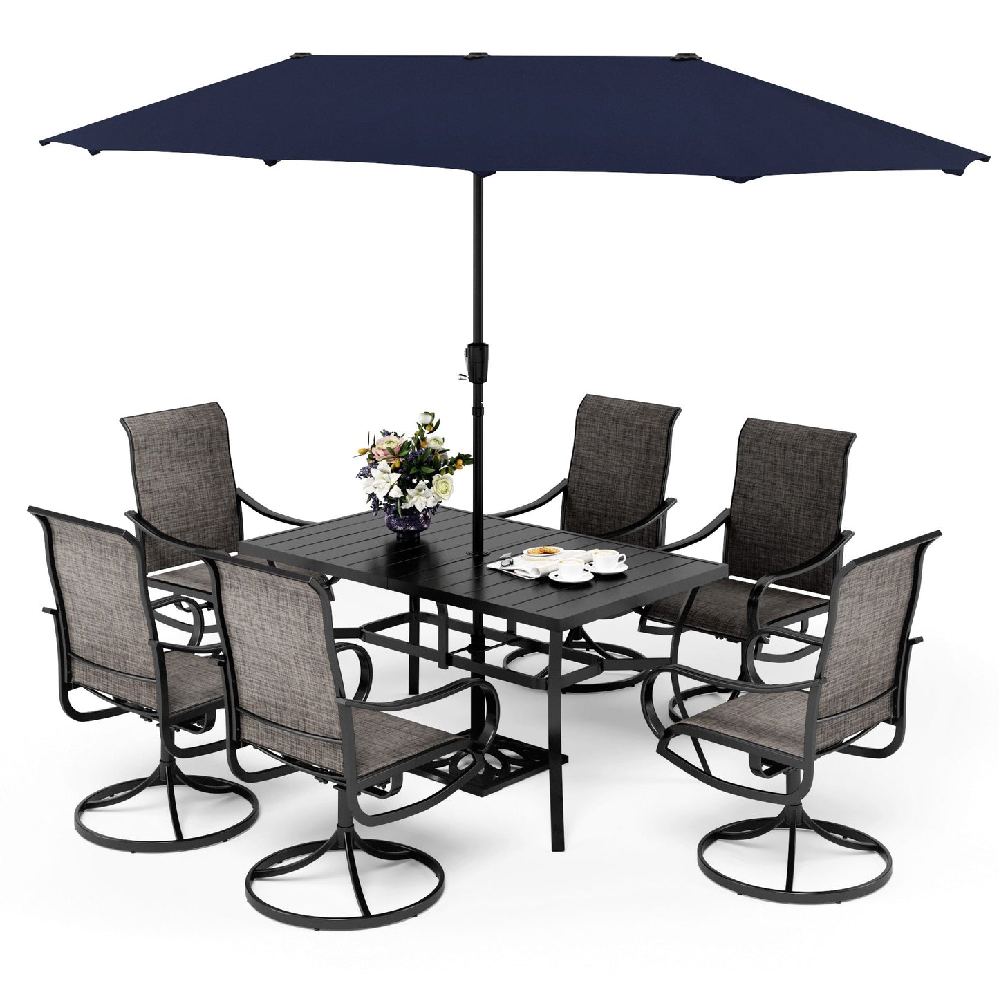 MAISON ARTS Set da pranzo da giardino da 7 pezzi con sedie girevoli in textilene