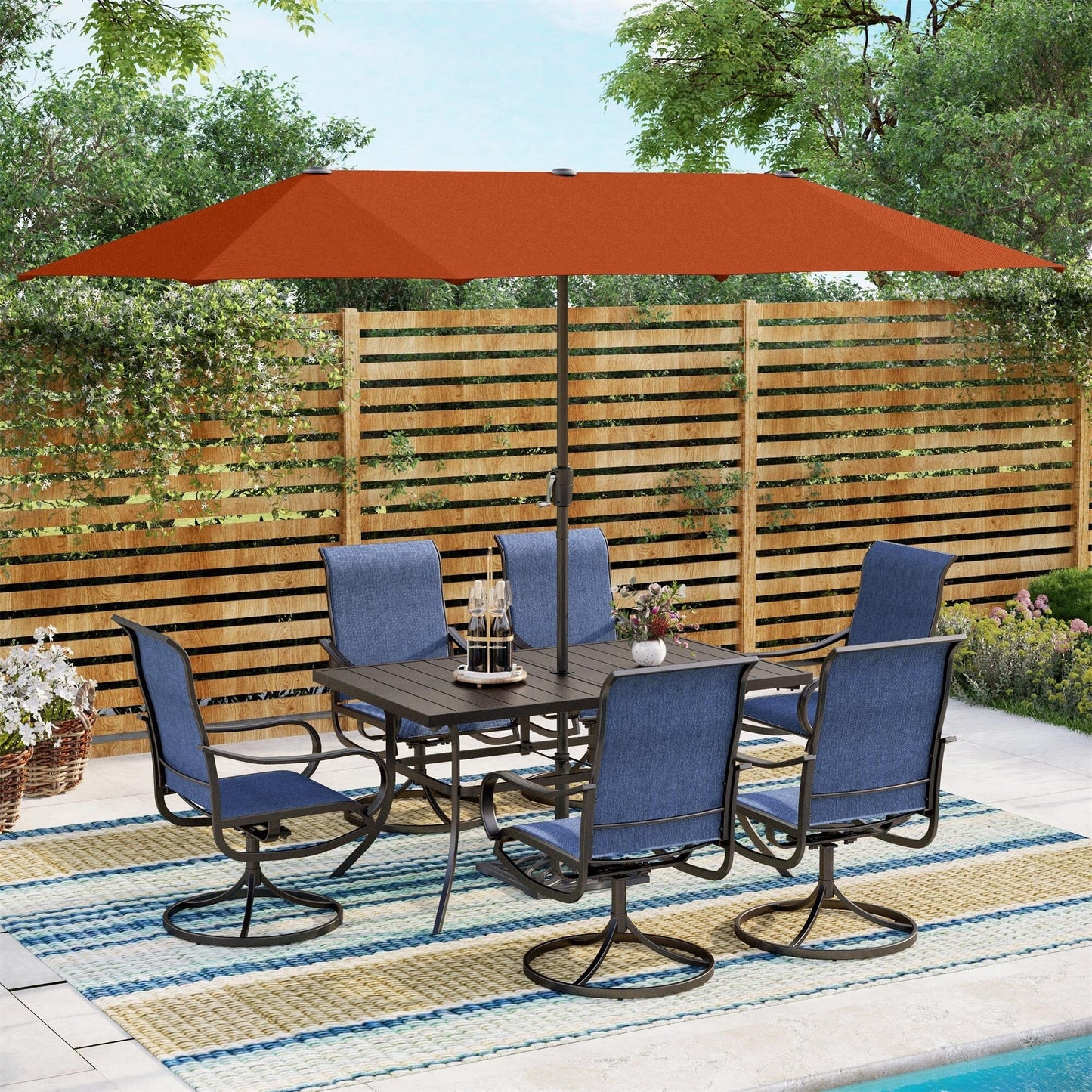 MAISON ARTS Set da pranzo da giardino da 7 pezzi con sedie girevoli in textilene