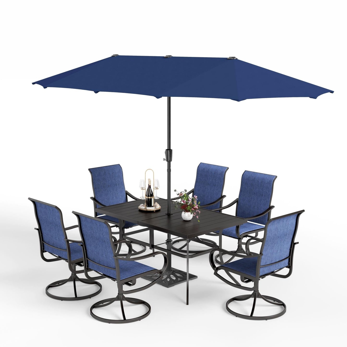 MAISON ARTS Set da pranzo da giardino da 7 pezzi con sedie girevoli in textilene