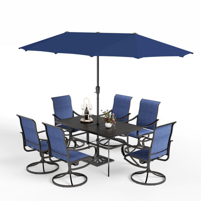 MAISON ARTS Set da pranzo da giardino da 7 pezzi con sedie girevoli in textilene