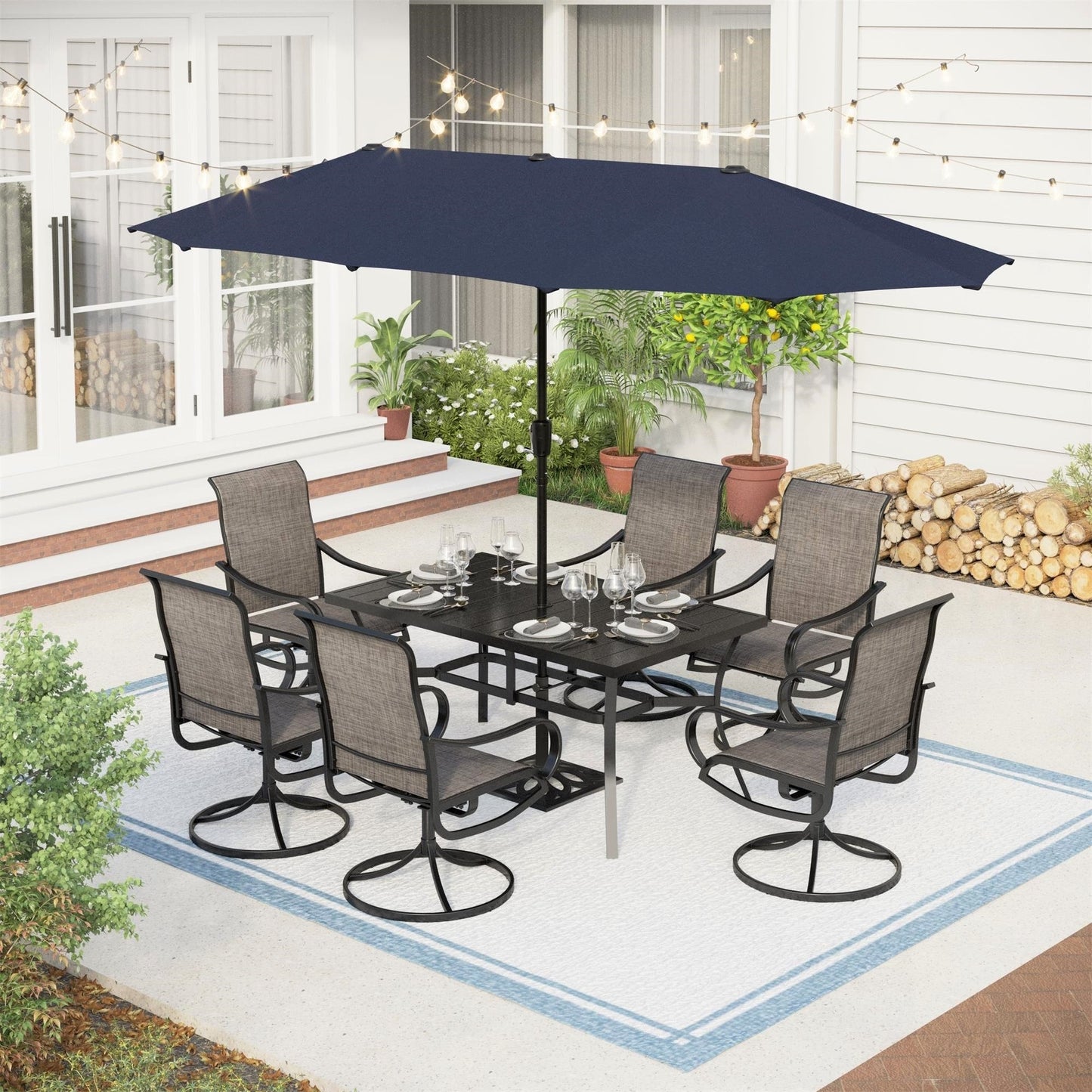 MAISON ARTS Set da pranzo da giardino da 7 pezzi con sedie girevoli in textilene