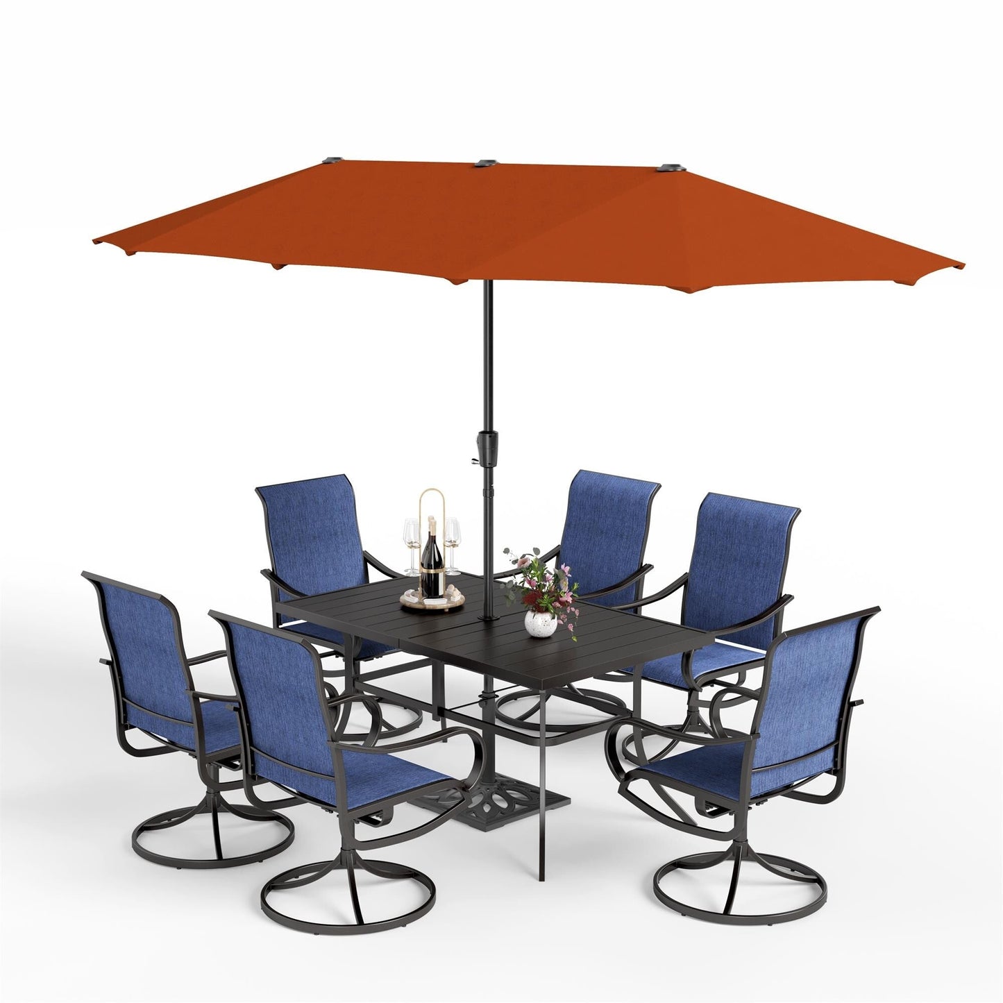 MAISON ARTS Set da pranzo da giardino da 7 pezzi con sedie girevoli in textilene