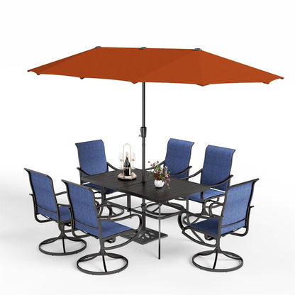 MAISON ARTS Set da pranzo da giardino da 7 pezzi con sedie girevoli in textilene