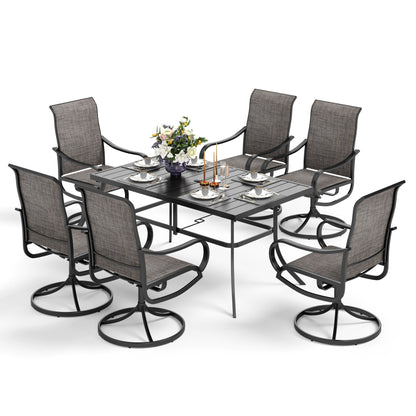 MAISON ARTS Set da pranzo da giardino da 7 pezzi con sedie girevoli in textilene