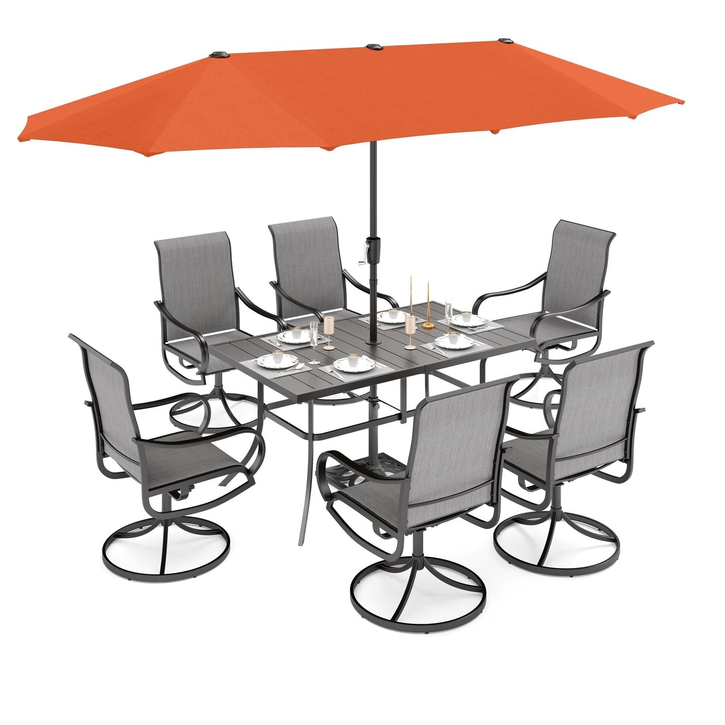 MAISON ARTS Set da pranzo da giardino da 7 pezzi con sedie girevoli in textilene