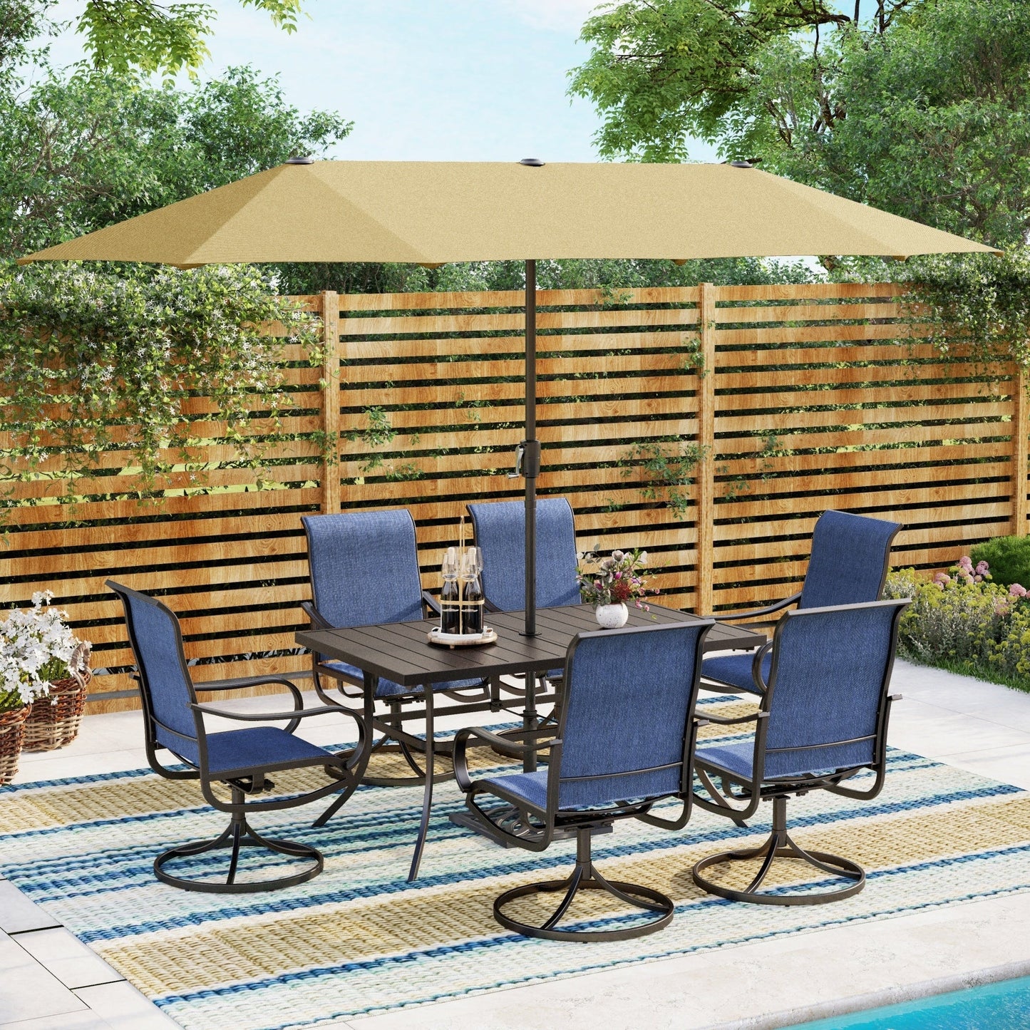 MAISON ARTS Set da pranzo da giardino da 7 pezzi con sedie girevoli in textilene