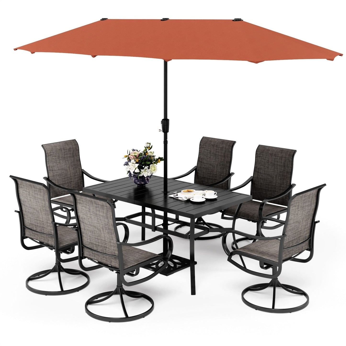 MAISON ARTS Set da pranzo da giardino da 7 pezzi con sedie girevoli in textilene