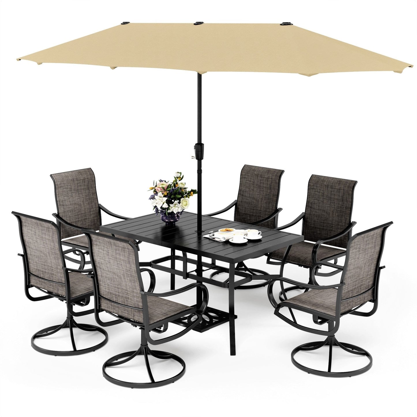 MAISON ARTS Set da pranzo da giardino da 7 pezzi con sedie girevoli in textilene