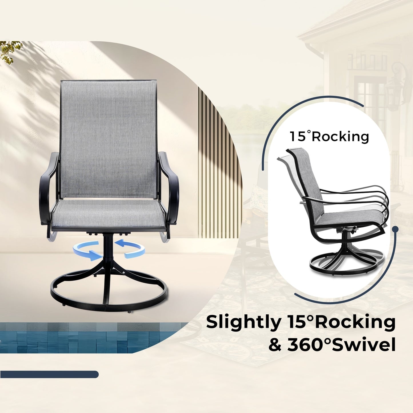 MAISON ARTS Set da pranzo da giardino da 7 pezzi con sedie girevoli in textilene