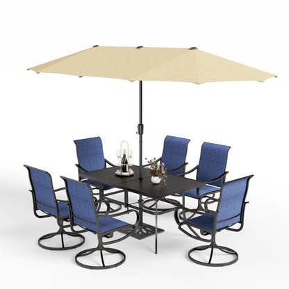 MAISON ARTS Set da pranzo da giardino da 7 pezzi con sedie girevoli in textilene