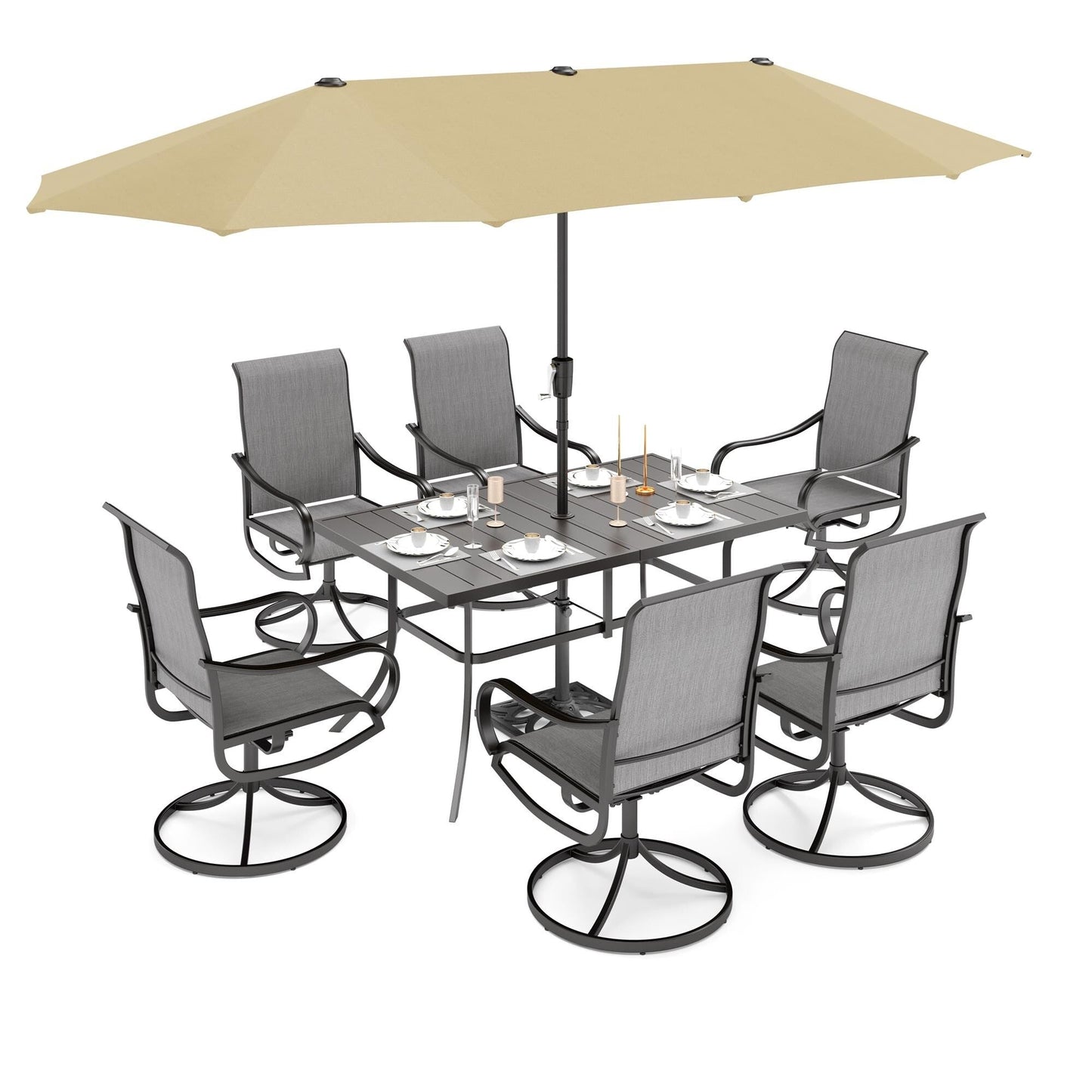 MAISON ARTS Set da pranzo da giardino da 7 pezzi con sedie girevoli in textilene