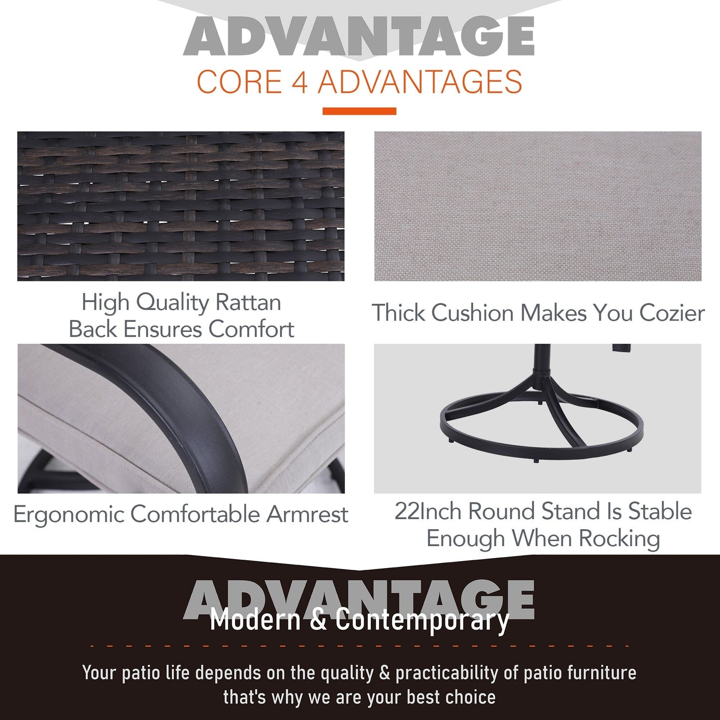 MAISON ARTS Set da pranzo per patio da 5/7 pezzi, 4/6 sedie girevoli in rattan con cuscino e 1 tavolo in metallo con foro per ombrellone