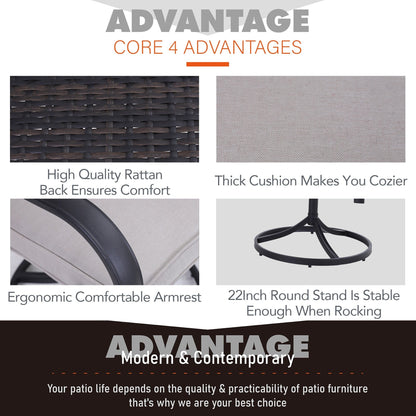 MAISON ARTS Set da pranzo per patio da 5/7 pezzi, 4/6 sedie girevoli in rattan con cuscino e 1 tavolo in metallo con foro per ombrellone