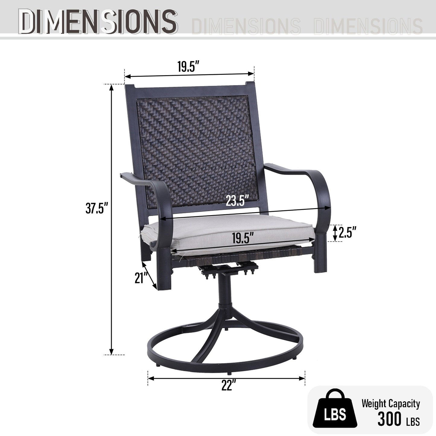 MAISON ARTS Set da pranzo per patio da 5/7 pezzi, 4/6 sedie girevoli in rattan con cuscino e 1 tavolo in metallo con foro per ombrellone