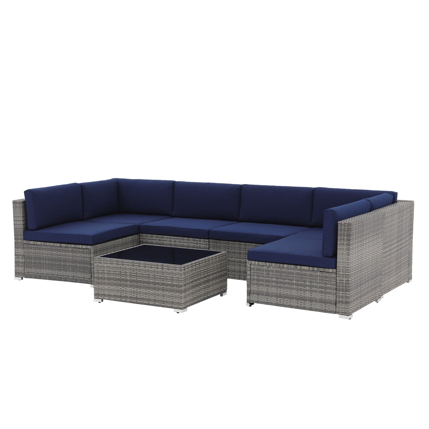 Set di divani componibili in vimini da giardino da 7 pezzi con cuscini