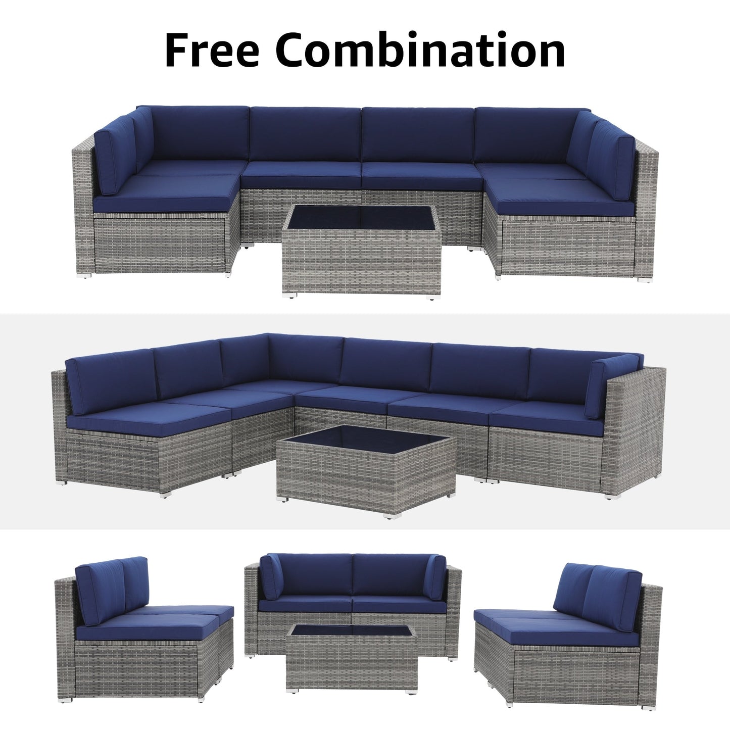 Set di divani componibili in vimini da giardino da 7 pezzi con cuscini