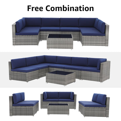 Set di divani componibili in vimini da giardino da 7 pezzi con cuscini