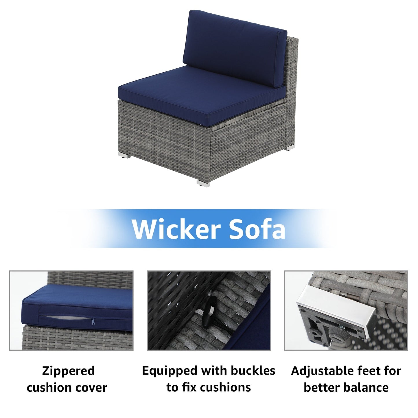 Set di divani componibili in vimini da giardino da 7 pezzi con cuscini