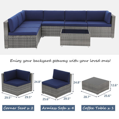 Set di divani componibili in vimini da giardino da 7 pezzi con cuscini