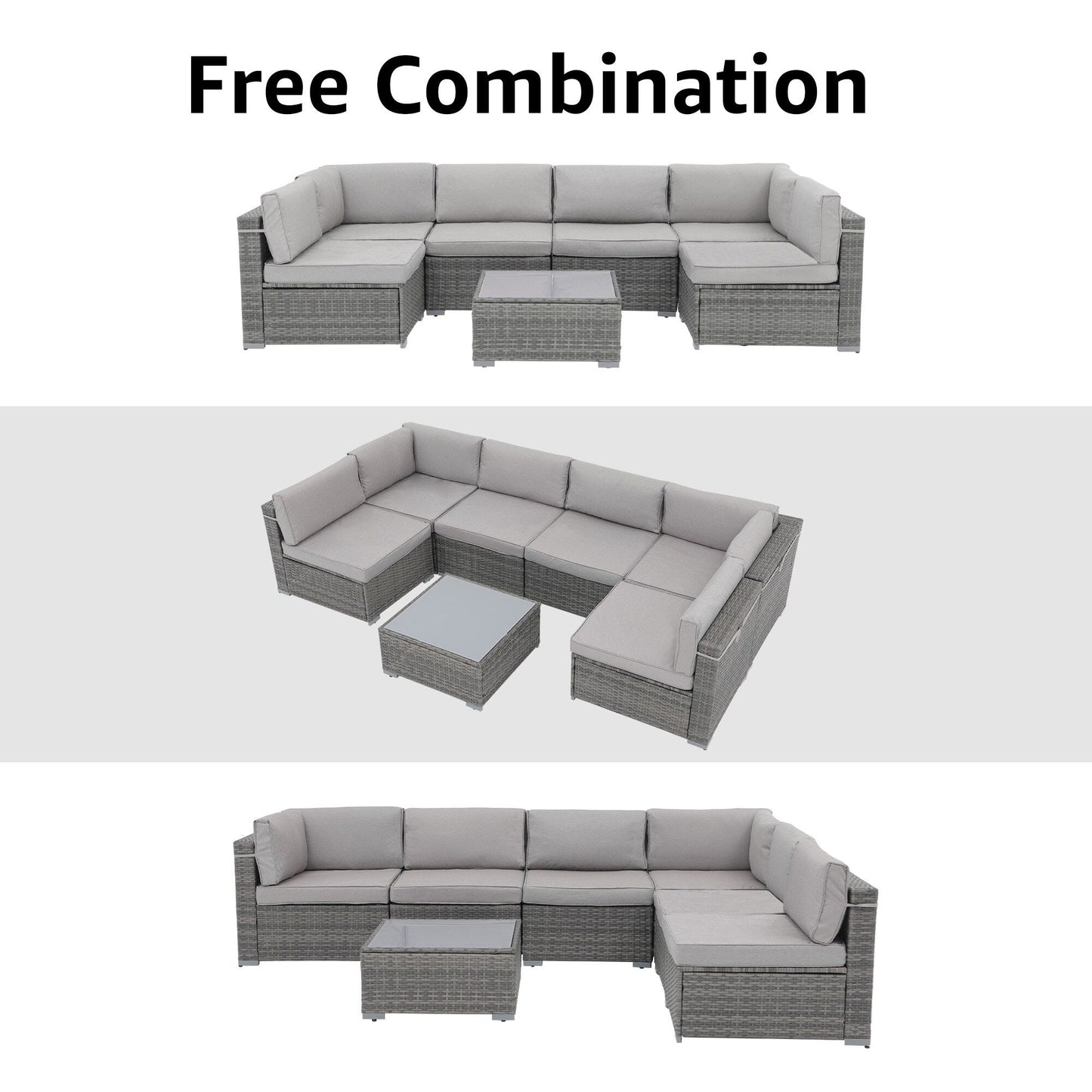 Set di divani componibili in vimini da giardino da 7 pezzi con cuscini