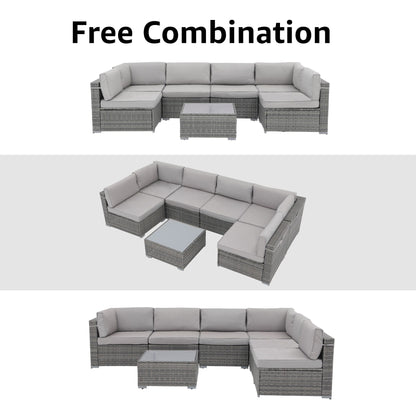 Set di divani componibili in vimini da giardino da 7 pezzi con cuscini