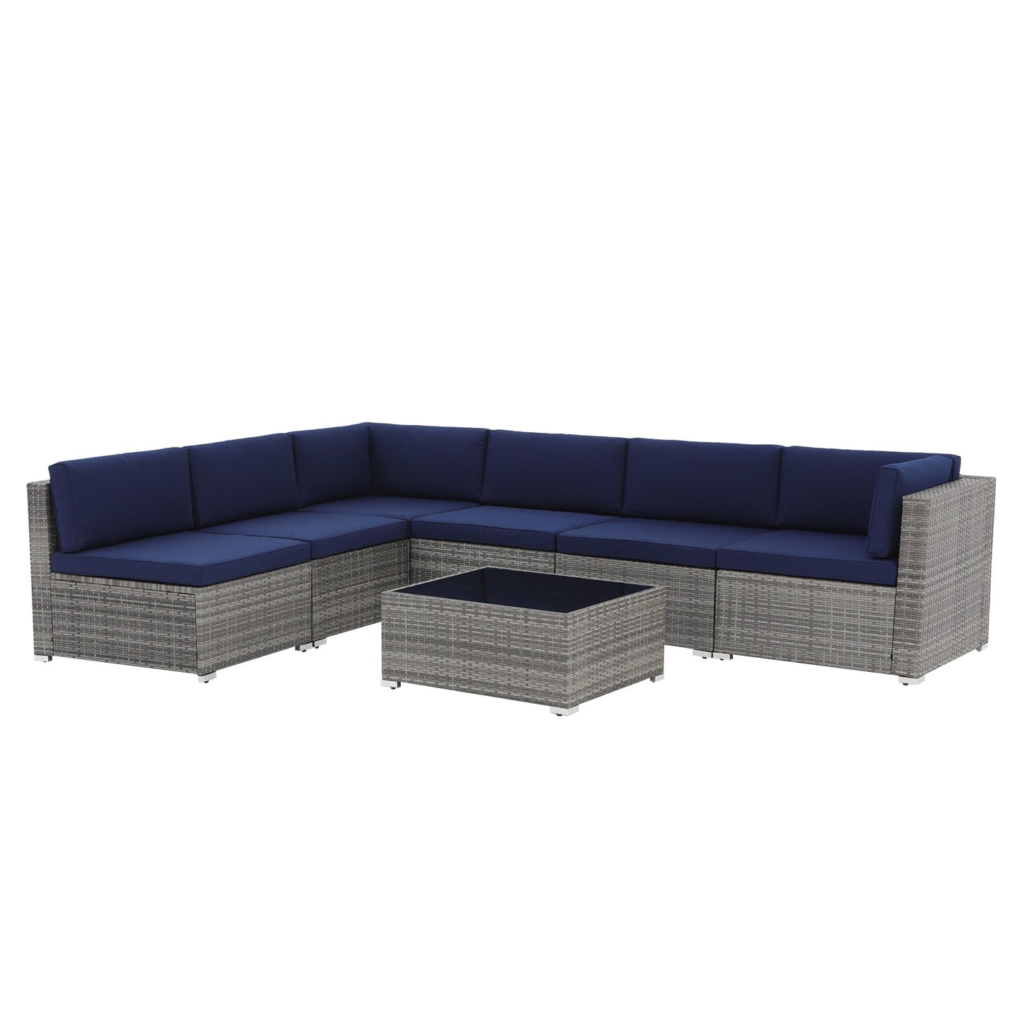 Set di divani componibili in vimini da giardino da 7 pezzi con cuscini