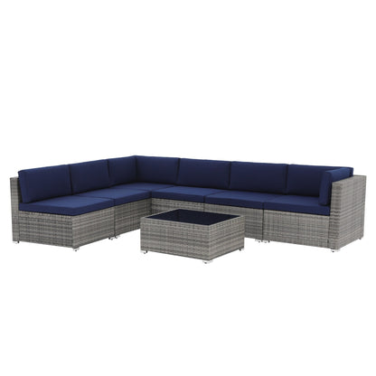 Set di divani componibili in vimini da giardino da 7 pezzi con cuscini