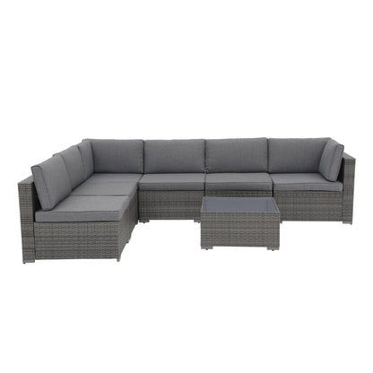 Set di divani componibili in vimini da giardino da 7 pezzi con cuscini