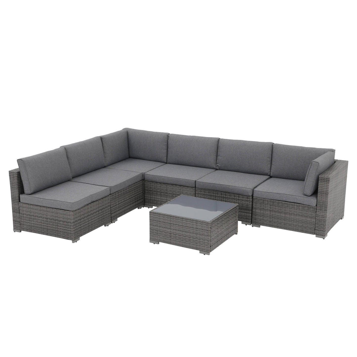 Set di divani componibili in vimini da giardino da 7 pezzi con cuscini