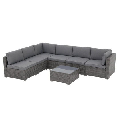 Set di divani componibili in vimini da giardino da 7 pezzi con cuscini