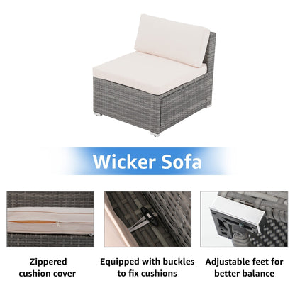 Set di divani componibili in vimini da giardino da 7 pezzi con cuscini